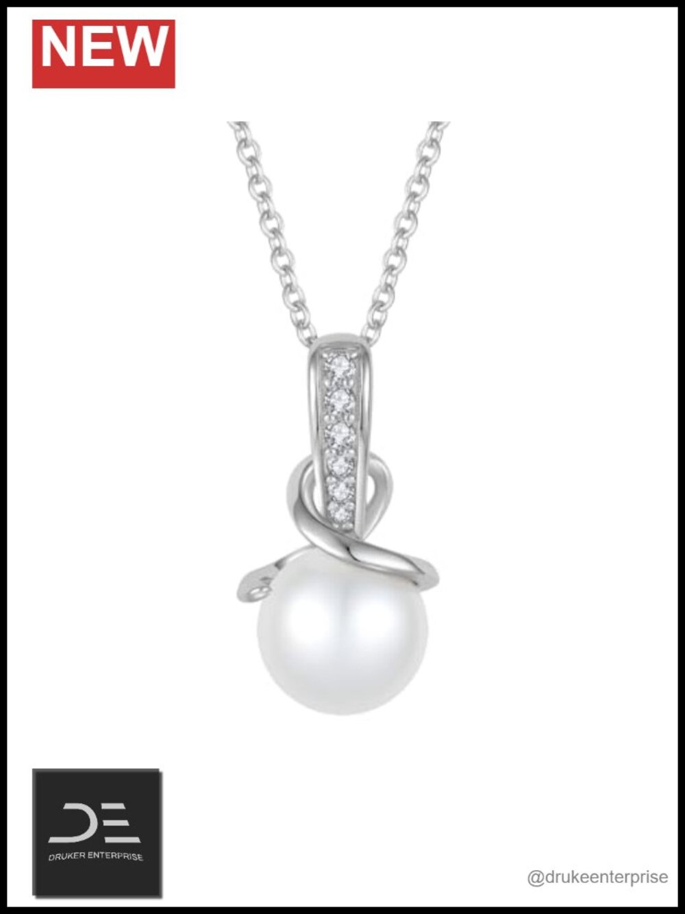 925 Sterling Silver Pearl Pendant Necklace for Women with Cubic Zirconia